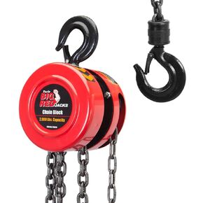 BIG RED TR9010-5 Torin Hand Chain Hoist: 2 Heavy Duty Hooks, 8ft/2.5m Chain Length for Warehouse Building and Automotive Machinery, 1 Ton (2000 Lbs.) Capacity, Red