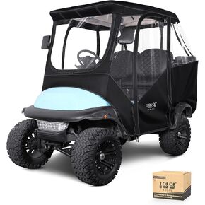 4 Passenger Golf Cart Enclosure, Storage Cover Fits for Club Car Precedent, Windproof Waterproof Portable 4-Sided Clear Window & Roll-up Zipper Door (Black/Transparent)