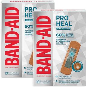 Band-Aid Brand Pro Heal Adhesive Bandages with Hydrocolloid Gel Pad, Clinically Tested, Better Healing of Minor Wounds, Waterproof Bandages, Sterile First Aid Bandages, One Size, Twin Pack, 2 x 10 ct.