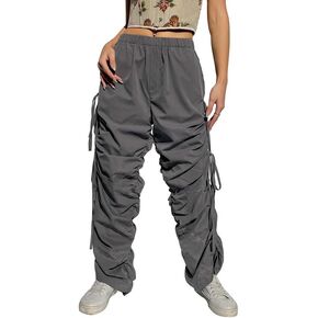 Dreay Parachute Pants for Women-Drawstring Elastic Baggy Hiking Cargo Pants-Stylish Casual Loose Wide Leg Y2K Pants