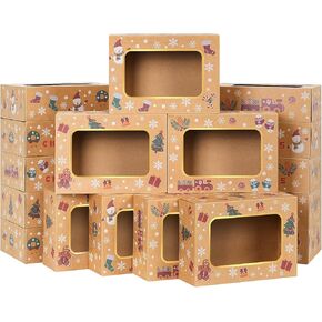 Moretoes 24pcs Christmas Cookie Boxes for Gift Giving 8.25x6x2.75 Bakery Boxes with Window, Xmas Treat Boxes for Cupcakes, Donuts, Candy