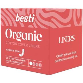 Besti 100% Organic Cotton Liners | Ultra Thin, Quick Absorbency (20 Count)