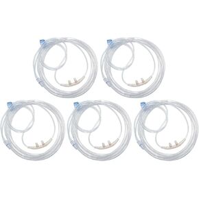 5pk 7Ft Adult Oxygen Nasal Cannula, Salter Style, Thread Grip Connector