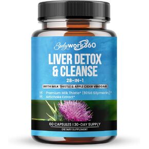 Liver Detox & Cleanse - 28-in-1 Liver Support Supplement with Milk Thistle, Apple Cider Vinegar, Dandelion Root Extract & Artichoke Extract for Liver Health - Non-GMO, 60 Capsules