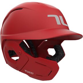 TUCCI Potenza Batting Helmet with Jaw Flap, S/M, Matte Scarlet, Left-Handed Hitter