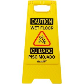 Caution Wet Floor Sign, （L:17.12in W:8.38in H:0.94in）2-Sided Foldable Safety Sign for Commercial Use, A Frame Caution Sign Bilingual Warning Signs, Yellow (yellow 2pack)