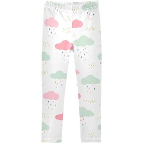 Girl's Leggings Pink Green Clouds Raindrops Kids Dance Yoga Pants Active Ballet Tights for Girls Child Teens 4T