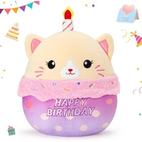 Athoinsu 16" Happy Birthday Bear Plush Pillow Cute Rainbow Stuffed Animal Soft Kawaii Birthday Plushie Star Wink Funny Pillows Home Room Decoration Gifts for Toddlers Kids Girls
