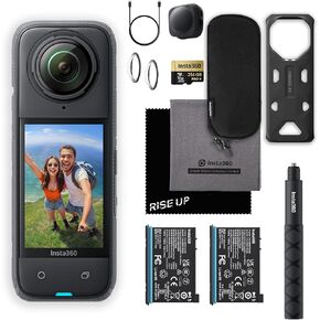 Insta360 X4 Waterproof 8K 360 Action Camera Kit | Live Stream, AI Editing, 72MP 360 Photo, 4K Wide-Angle Video Camera | Includes Selfie Stick, Extra Battery, Lens Cap, & 256 GB Micro SD Card