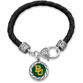 Baylor Leather Bracelet with Round Logo and Lobster Clasp