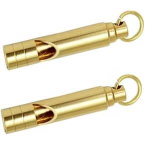 2pcs Golden Metal Emergency Whistles with Keyring,Outdoor Loud Sound SOS Survival Kit,Lifeguard Safety Whistle Keychain for Camping Hiking Dog Train Couching,Coach and Referee Gear Best Rescue Whistle