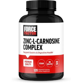 FORCE FACTOR Zinc L-Carnosine Capsules to Support Gastric and Digestive Health, Digestion and Bloating Supplement, Vegan, Non-GMO, No Gelatin, 120 Capsules