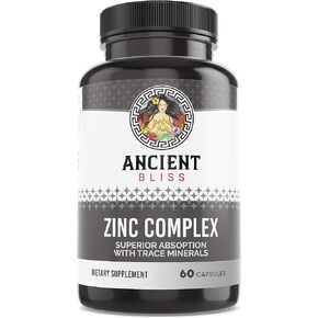 Zinc Complex Capsules with Enhanced Absorption, Antioxidant & Immune Support Supplement, Zinc Supplement for Men & Women by Ancient Bliss (60 Capsules)