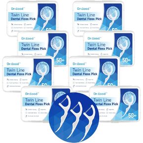 Dr. Good Twin-Line Dental Floss Picks (400 Count with 8 Travel Cases),Dual Action Oral Care Kit High Toughness Toothpicks Sticks Cleaning Teeth Double Threaded Flosser Sticks