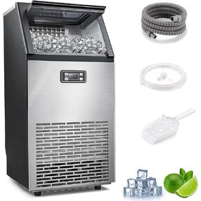 ZAFRO Commercial Ice Maker Machine, 100lbs/24H Under Counter Ice Machin with 33lbs Ice Bin, Stainless Steel Freestanding Ice Maker for Restaurant/Bar/Home/Cafe/Office