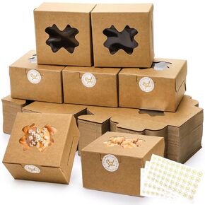 ZEAYEA 150 Pcs Small Cookie Boxes, 4x4x2.5 Inch Bakery Boxes with Window, Small Treat Boxes To-go Containers for Gifting, Mini Dessert Boxes for Cupcakes Chocolate Strawberries Muffins Pastry