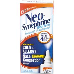 Neo-Synephrine Nasal Spray , Extra Strength Formula, 0.50 Ounces each (Value Pack of 5)