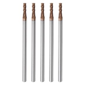 HARFINGTON 5pcs Carbide Square End Mills 3mm (1/8") Dia 4mm (5/32") Shank 75mm (3") Extra Long HRC55 TiSiN Coated Micro-Grain Tungsten Carbide 4 Flutes Milling Bit Cutter
