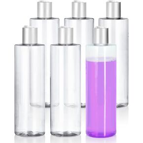 JUVITUS 16 oz Clear Professional Cylinder PET Plastic Bottles with Silver Disc Cap Lid (6 pack)
