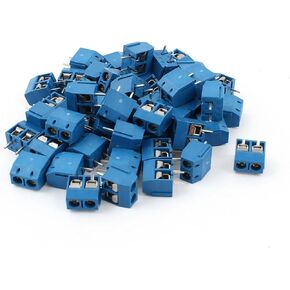 uxcell 50pcs 2 Poles 5mm Pitch PCB Mount Screw Terminal Block AC 300V 10A AWG12-24