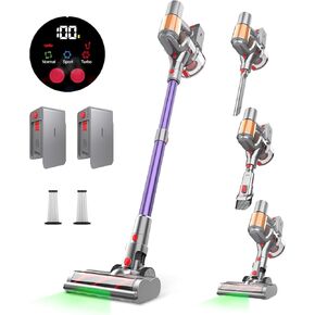 Cordless Vacuum Cleaner, 2 Batteries 120 Mins Runtime Vacuum Cleaners for Home, 45Kpa 550W Stick Vac with Anti-Tangle Design, Self-Standing, 1.5L Dust Cup, Vacuum for Pet Hair/Carpet/Hardwood Floor