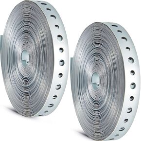 Gisafai 2 Rolls 24 Gauge Galvanized Pipe Hanger Strap 3/4 Inch x 50 ft Bendable Metal Strip with Holes for Pipe Supports Hanging, Silver