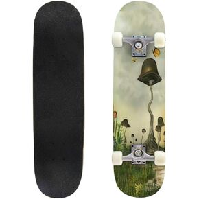 Fantasy Landscape with Butterfly and Mushrooms Skateboard 31"x8" Double-Warped Skateboards Outdoor Street Sports Skateboard for Beginners Professionals Cool Adult Teen Gifts