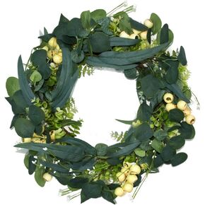 20 Inches Artificial Eucalyptus Wreath,Spring Summer Wreaths for Front Door Window,Greenery Wreath with Berries,for Farmhouse Outside Year Round,Garden Party Wedding Decor