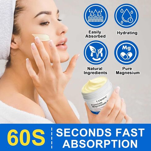 Magnesium Lotion, Topical Magnesium Cream, High Concentration Magnesium Chloride Cream for Nighttime, Leg, Feet, Body, Light Weight & Instant Absorption-3.17 OZ/ 90 G in Saudi Arabia