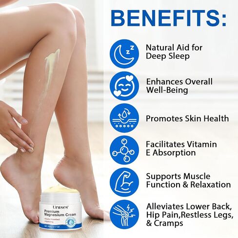 Magnesium Lotion, Topical Magnesium Cream, High Concentration Magnesium Chloride Cream for Nighttime, Leg, Feet, Body, Light Weight & Instant Absorption-3.17 OZ/ 90 G in Saudi Arabia