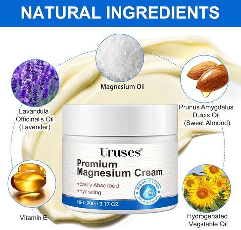 Magnesium Lotion, Topical Magnesium Cream, High Concentration Magnesium Chloride Cream for Nighttime, Leg, Feet, Body, Light Weight & Instant Absorption-3.17 OZ/ 90 G in Saudi Arabia