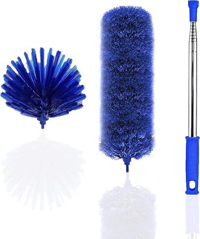 منفضة نسيج العنكبوت مع عمود تمديد، وفرشاة شبكة العنكبوت ومجموعة منفضة السقف للتنظيف، مع منافض بمقبض طويل 15-100 بوصة لتنظيف مروحة السقف والستائر والأثاث والسيارات، باللون الأزرق in Kuwait