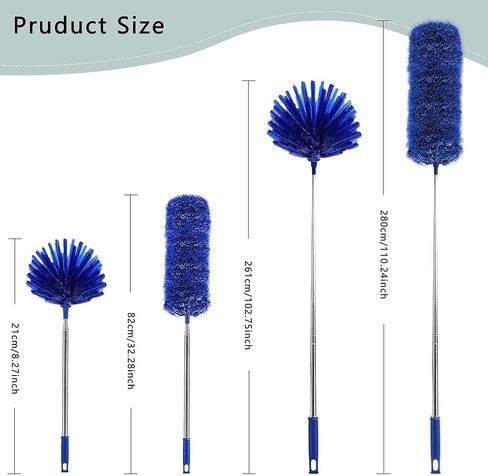 منفضة نسيج العنكبوت مع عمود تمديد، وفرشاة شبكة العنكبوت ومجموعة منفضة السقف للتنظيف، مع منافض بمقبض طويل 15-100 بوصة لتنظيف مروحة السقف والستائر والأثاث والسيارات، باللون الأزرق in Kuwait