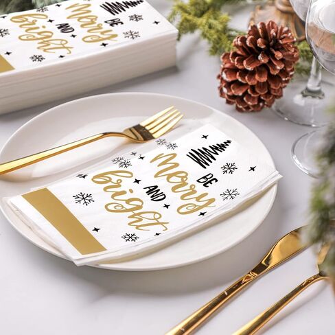 300 Pieces Christmas Guest Napkins Disposable Holiday Paper Towels Dinner Hand Napkin Gold Trees Decorative for Home Bathroom Kitchen New Year in Saudi Arabia
