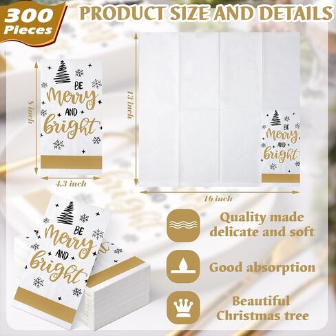 300 Pieces Christmas Guest Napkins Disposable Holiday Paper Towels Dinner Hand Napkin Gold Trees Decorative for Home Bathroom Kitchen New Year in Saudi Arabia