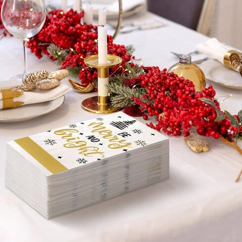 300 Pieces Christmas Guest Napkins Disposable Holiday Paper Towels Dinner Hand Napkin Gold Trees Decorative for Home Bathroom Kitchen New Year in Saudi Arabia