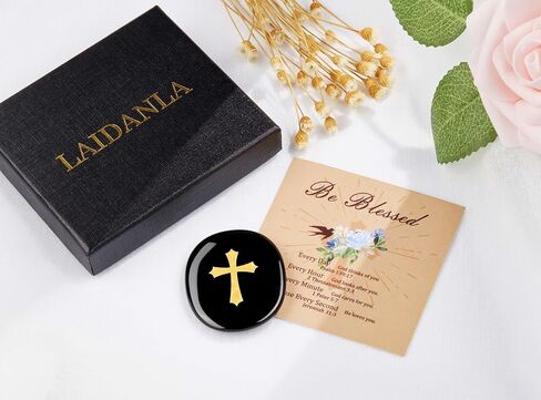 LAIDANLA حجر السج الأسود المنقوش على شكل صليب كريستالي للشفاء من أجل الصلاة الإيمان القلق الإغاثة حجر النخيل البيضاوي المصقول هدايا الكريستال الطبيعي in Kuwait