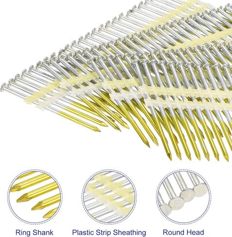 uxcell 500Pcs 21 Degree 0.131" x 3-1/4" Framing Nails, Galvanized Carbon Steel Plastic Collated Nails for Furniture/Constructions, Color Zinc in Saudi Arabia