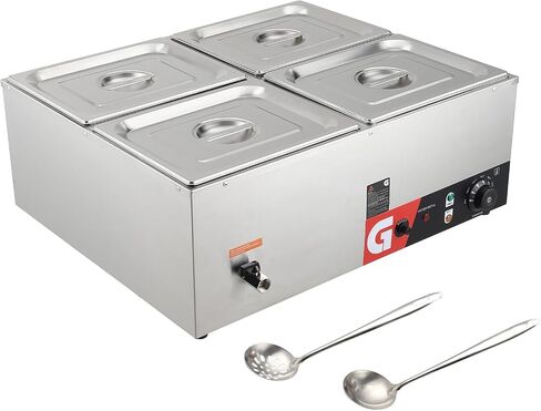 4 Pans Commercial Food Warmer - 4 x 4.7QT, 1200W Electric Steam Table, Professional Countertop Stainless Steel Buffet Bain Marie, 86-185°F Temp Control, Ideal for Catering and Restaurants in Saudi Arabia