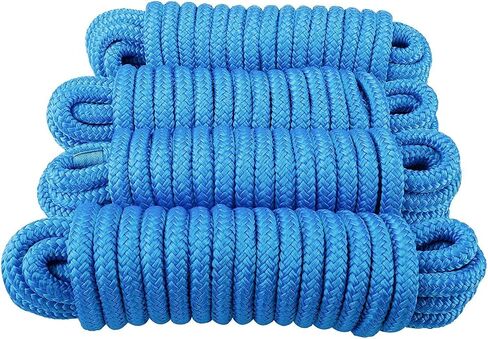 Amarine Made 4 Pack of 3/4 Inch 25 FT Double Braid Nylon Dockline Mooring Rope Double Braided Dock Line,Working Load Limit: 1900LBS,Breaking Strength: 9500LBS (Blue) in Saudi Arabia