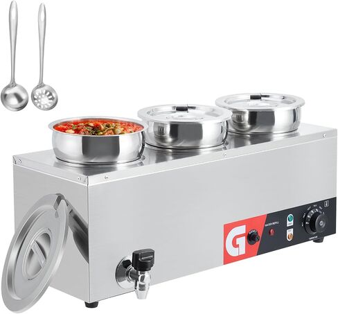 Commercial Soup Warmer - 3X7.4QT Stainless Steel Buffet Bain Marie, 86-185℉ Adjustable Temp Round Pot, with Anti-Dry Burn and Reset Button, 800W Electric Food Warmer in Saudi Arabia