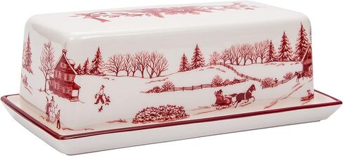 Bico Toile De Jouy Winter Wonderland Ceramic Butter Dish with Lid, Butter Keeper for Counter, Kitchen, Dishwasher Safe in Kuwait