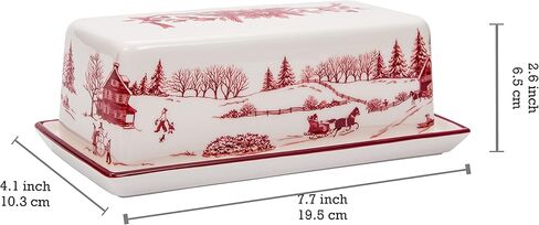 Bico Toile De Jouy Winter Wonderland Ceramic Butter Dish with Lid, Butter Keeper for Counter, Kitchen, Dishwasher Safe in Kuwait