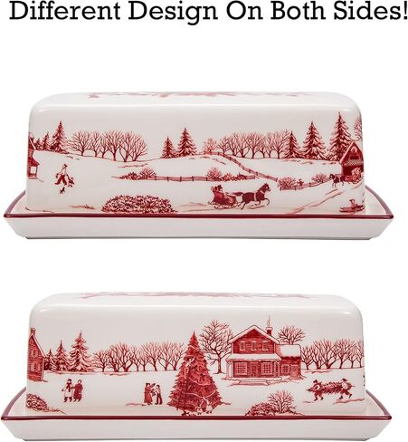 Bico Toile De Jouy Winter Wonderland Ceramic Butter Dish with Lid, Butter Keeper for Counter, Kitchen, Dishwasher Safe in Kuwait