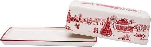Bico Toile De Jouy Winter Wonderland Ceramic Butter Dish with Lid, Butter Keeper for Counter, Kitchen, Dishwasher Safe in Kuwait