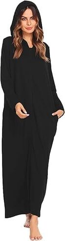 رداء Ekouaer للنساء بسحاب رداء للاسترخاء بطول كامل وجيوب ملابس نوم رداء منزلي كاجوال مستقيم in Kuwait
