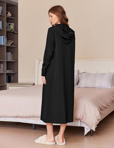 رداء Ekouaer للنساء بسحاب رداء للاسترخاء بطول كامل وجيوب ملابس نوم رداء منزلي كاجوال مستقيم in Kuwait