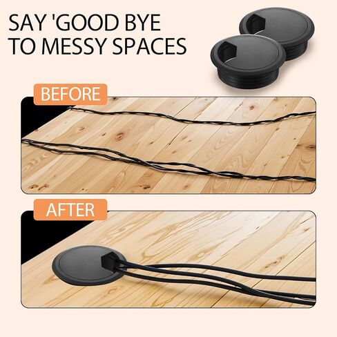 6 Pcs Desk Cord Hole Cover - 2 Inch Black ABS Plastic Desk Grommet - Cable Cord Organizer for Office and Home - Desk Hole Cover for Neat and Tidy Workspace in Saudi Arabia