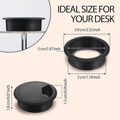 6 Pcs Desk Cord Hole Cover - 2 Inch Black ABS Plastic Desk Grommet - Cable Cord Organizer for Office and Home - Desk Hole Cover for Neat and Tidy Workspace in Saudi Arabia