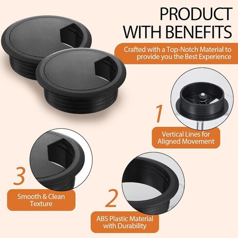 6 Pcs Desk Cord Hole Cover - 2 Inch Black ABS Plastic Desk Grommet - Cable Cord Organizer for Office and Home - Desk Hole Cover for Neat and Tidy Workspace in Saudi Arabia